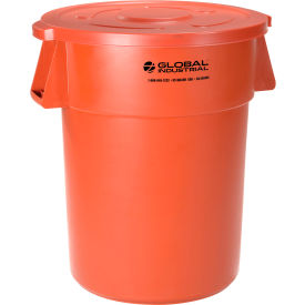 Global Industrial™ Plastic Trash Can with Lid - 55 Gallon Orange ...